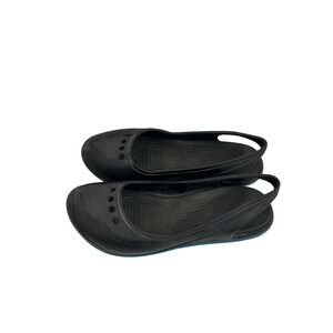 Crocs Rio Flat Sandals 9 Black Slingback Pointed Toe Cutout Womens